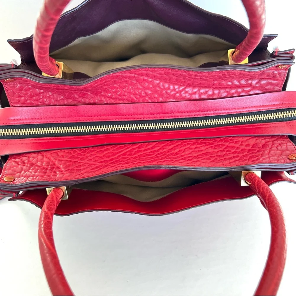 CHLOE Dree Red Structured Pebbled Leather Gold Hardware Shoulder Tote Satchel
